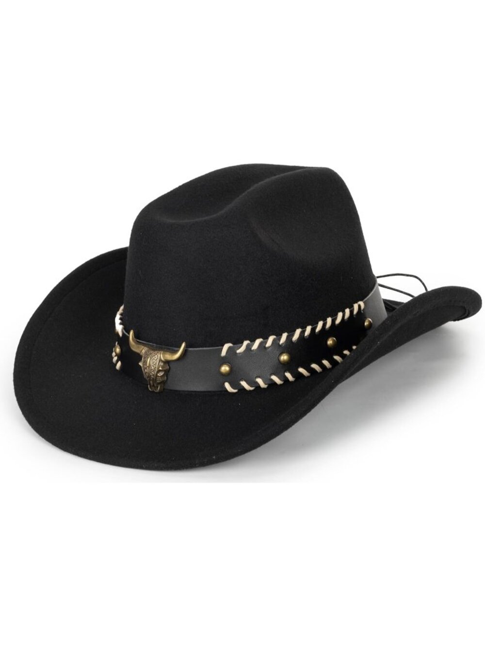 Womens Black Gold Western Cowboy Cowgirl Fedoras Hat Belt Buckle (Size:Medium)
